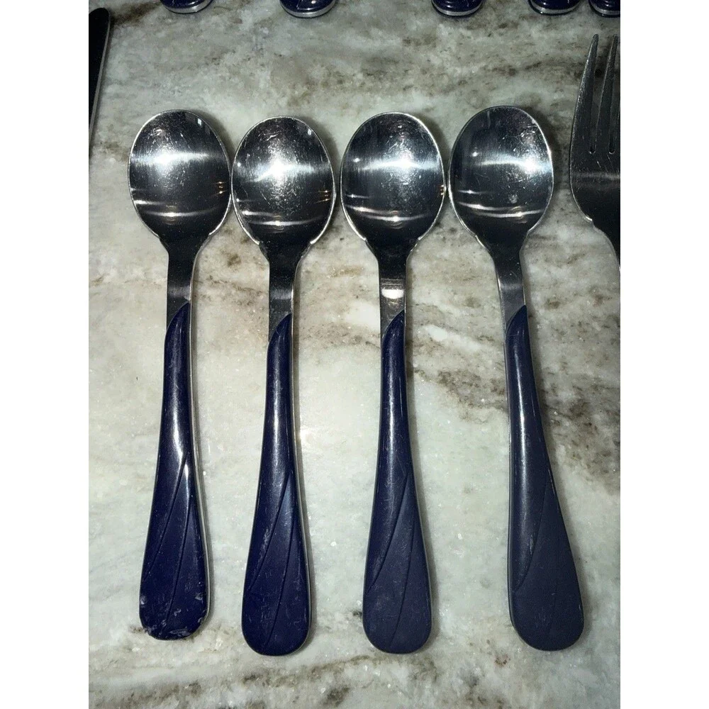 Homer Laughlin Fiesta Swirl Cobalt Blue  Stainless Flatware 20 piece Service 4